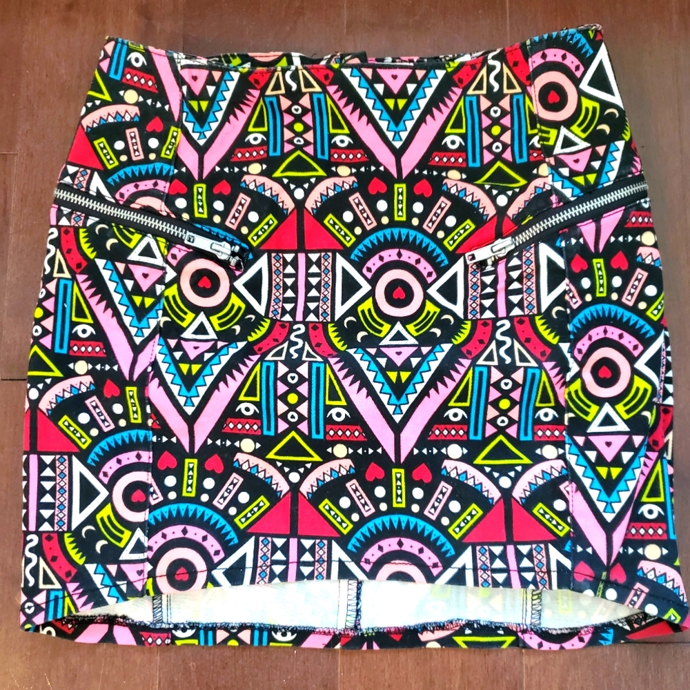 H&M Divided Geometric Patterned Print Multicolor Mini Skirt